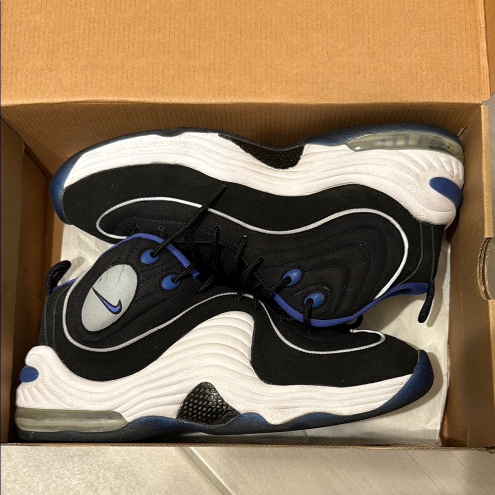 Used Nike Air Penny II Black and White and Royal Sneakers sz 9.5